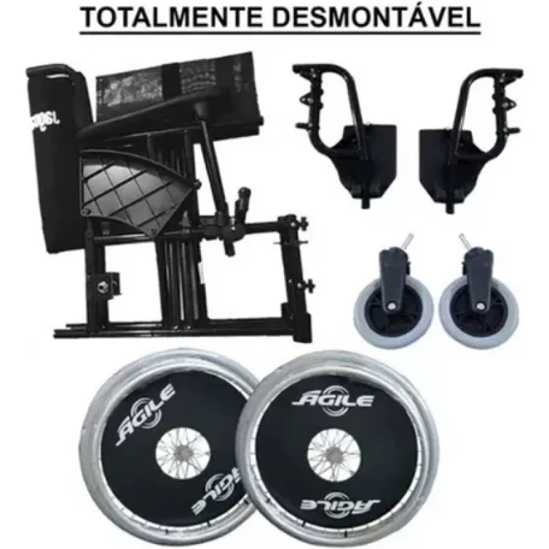 CADEIRA DE RODAS AGILE PRETA 44 CM 120KG - JAGUARIBE