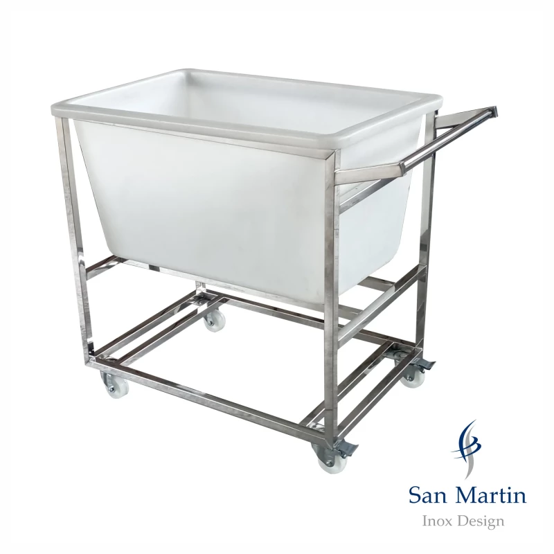 Carro inox com Cuba Polietileno.