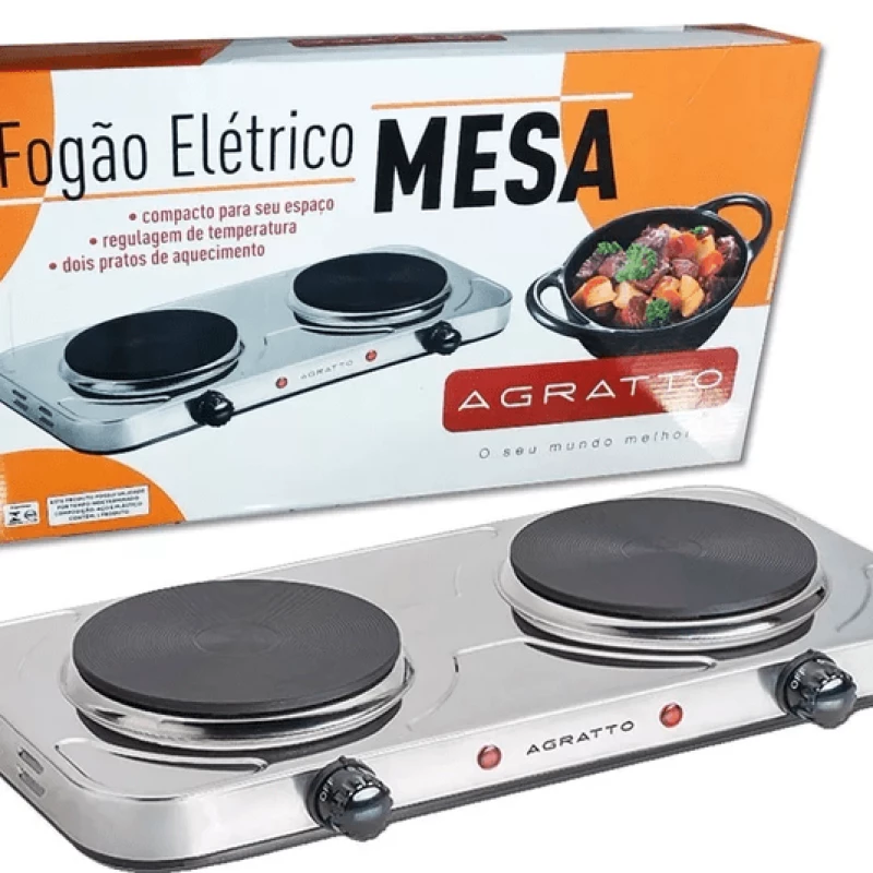 Fogão Elétrico de Mesa 2 Bocas 127V Inox Agratto.