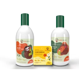 Kit Banho Infantil Hipoalergênico Shampoo 300ml Condicionador 240ml Sabonete Vegetal em Barra 100g Flores Amarelas