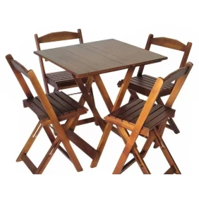 Foto Mesa Dobrável 70x70 Tampo Madeira 4 Cadeiras Dobrável Retrátil Imbuia