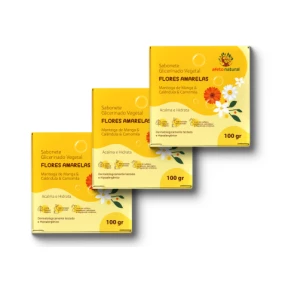 Foto Kit 3un Sabonetes em Barra Vegetal Infantil Hipoalergênico 100g Flores Amarelas 