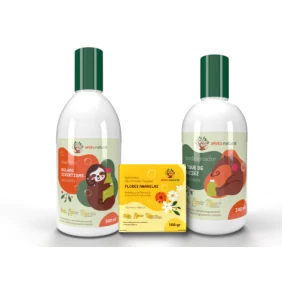 Foto Kit Banho Infantil Hipoalergênico Shampoo 300ml Condicionador 240ml Sabonete Vegetal em Barra 100g Flores Amarelas