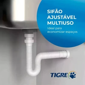 Foto Sifão Flexivel Sanfonado Universal Cozinha Banheiro Tanques Lavatórios 66cm Branco Tigre