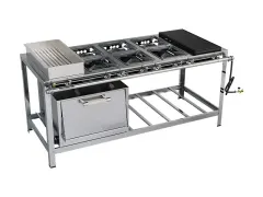 FOGÃO 6 BOCAS SÉRIE LUXO COM FORNO E CHAPA E BANHO MARIA 3QS/3QD BAIXA PRESSÃO - METALMAQ.
