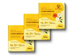 Kit 3un Sabonetes em Barra Vegetal Infantil Hipoalergênico 100g Flores Amarelas