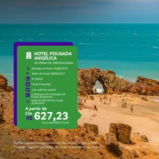 PACOTE DE VIAGENS JERICOACOARA Aéreo + Hotel 2 Pessoas  Café da manhã 2 